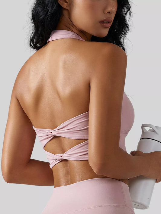 Twist-Back Halter Sports Bra