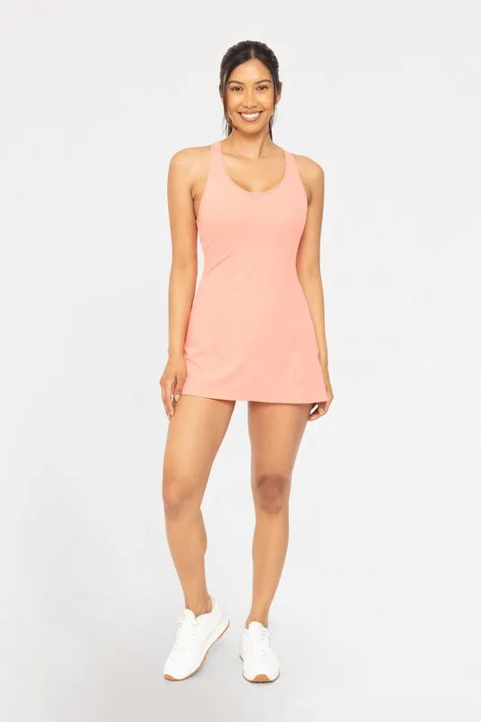 Twist Racerback Fit-and-Flare Dress - Watermelon shown on a model