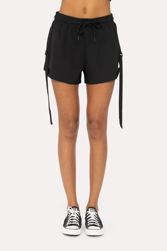 Ripstop Drawstring Shorts - Black shown on a model