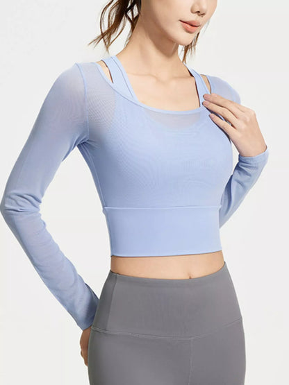 Long Sleeve Active Top with Built-In Bra