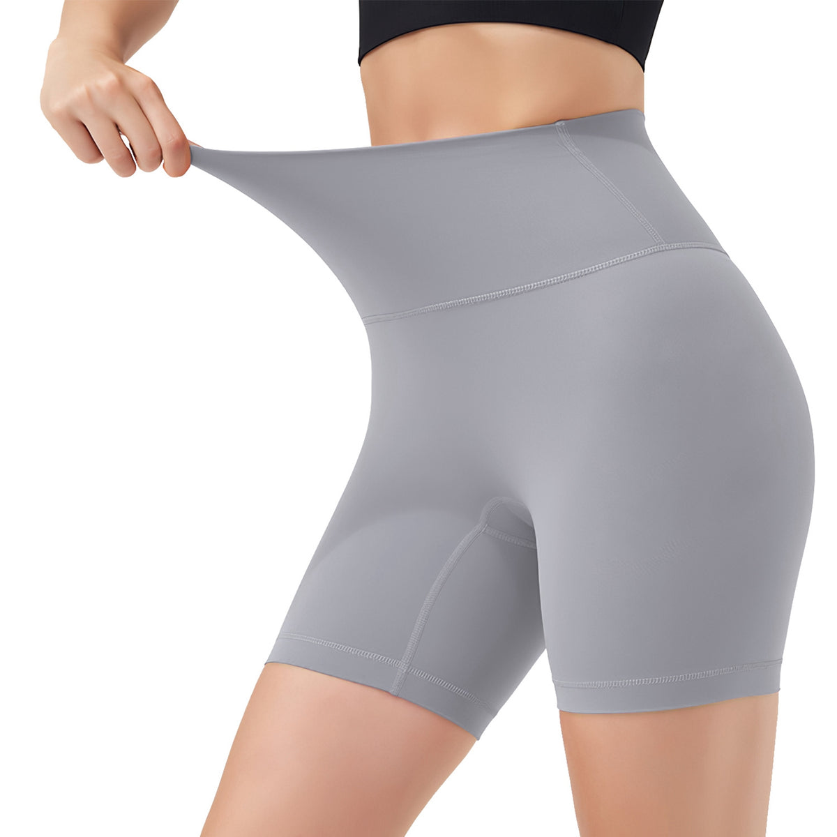 High-Waist Biker Shorts - Grey