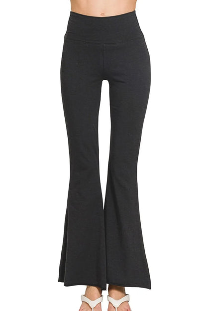 Raw Hem Flare Yoga Pants - Black